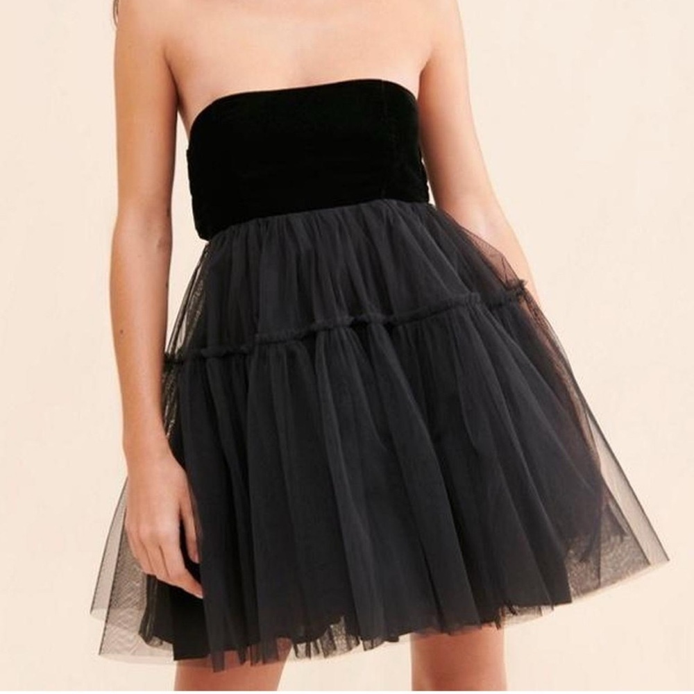 Free People Theo Puff Dress Babydoll Velvet Tulle